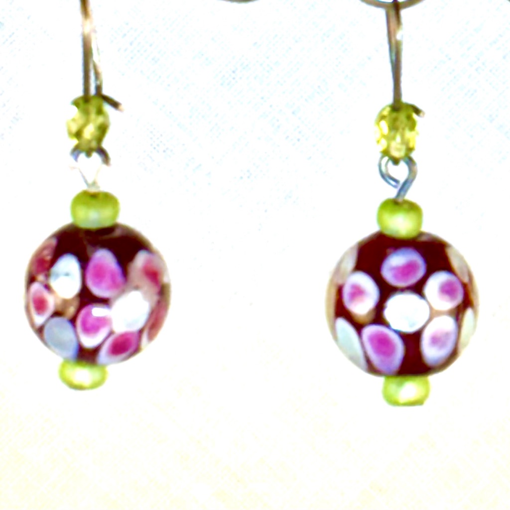 Earrings Pierced Handcrafted Unique Design Women’s Blown Glass Purple Pink Green